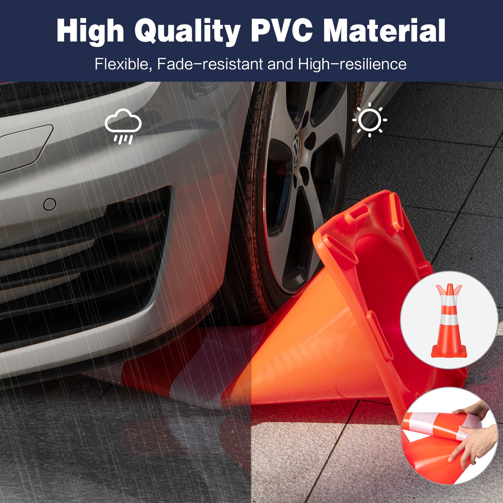 8 Pack Traffic Safety Cones 28″ PVC Road Parking Cones with Reflective Collar