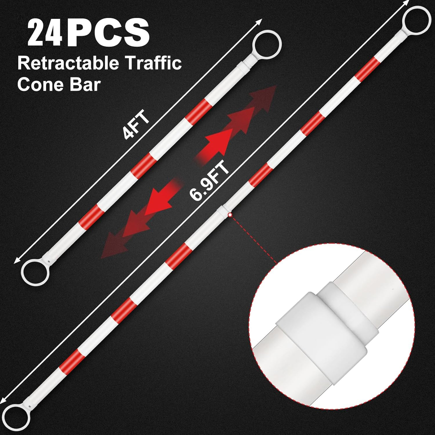 24 Pcs Expandable Traffic Cone Bar for Road Safety and Parking Control