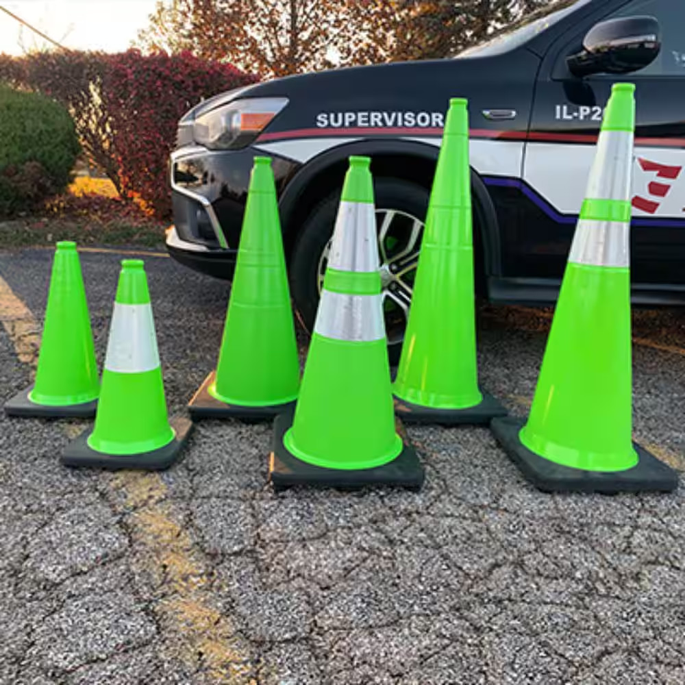 18 In. Lime Green Traffic Cone with Black Base 3 Lbs.