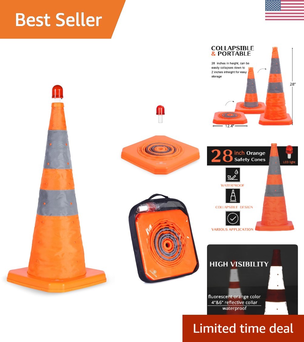 28 inch Collapsible Traffic Cone with LED Light, Safety Cones with Reflective…