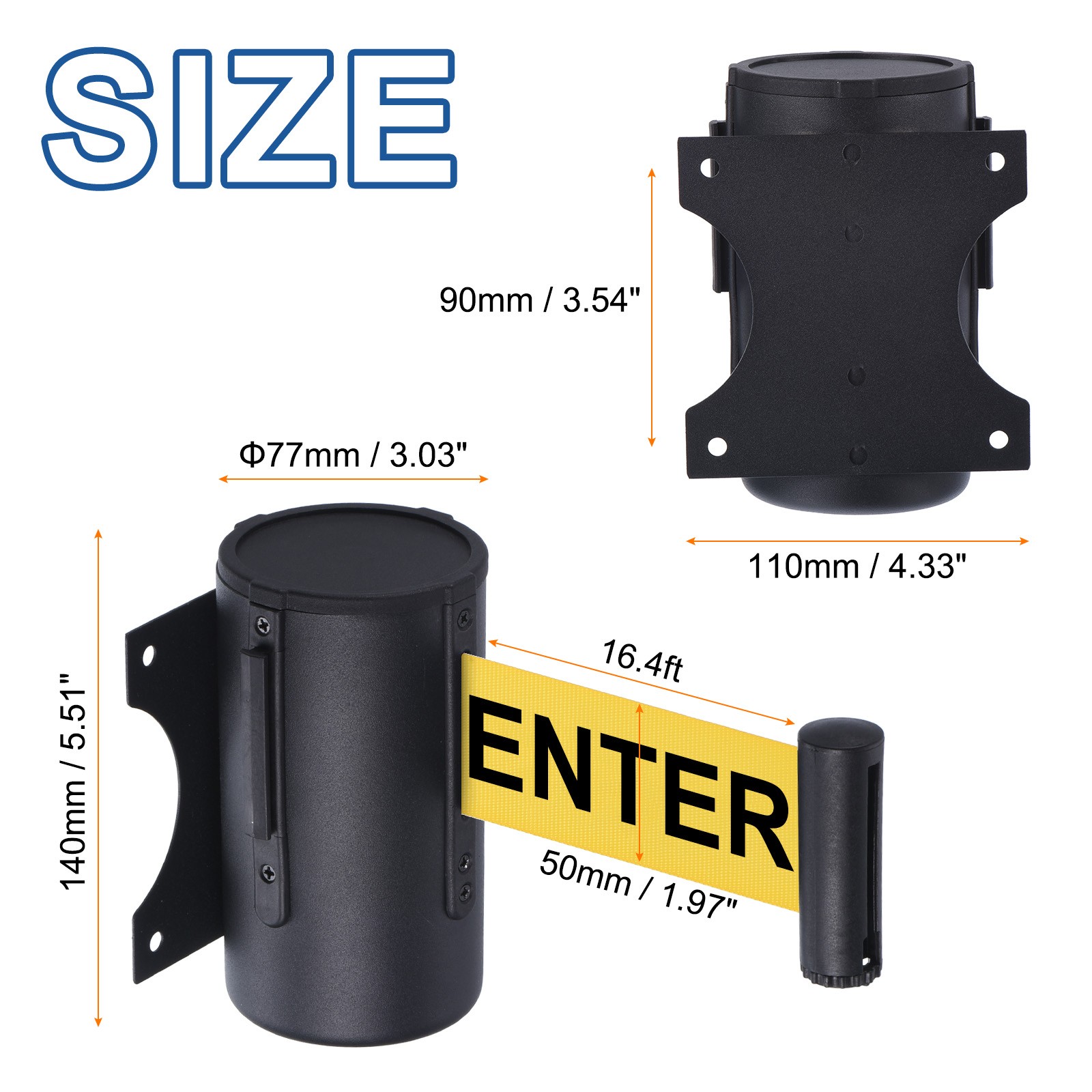 2Pcs Wall Mount Retractable Belt Barrier 16.4 Feet Yellow Belt with Caution