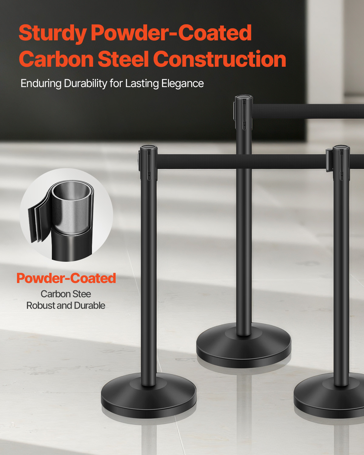 6 Pcs Stanchion Post with 4 Retractable Belts & Sand Injection Hollow Base