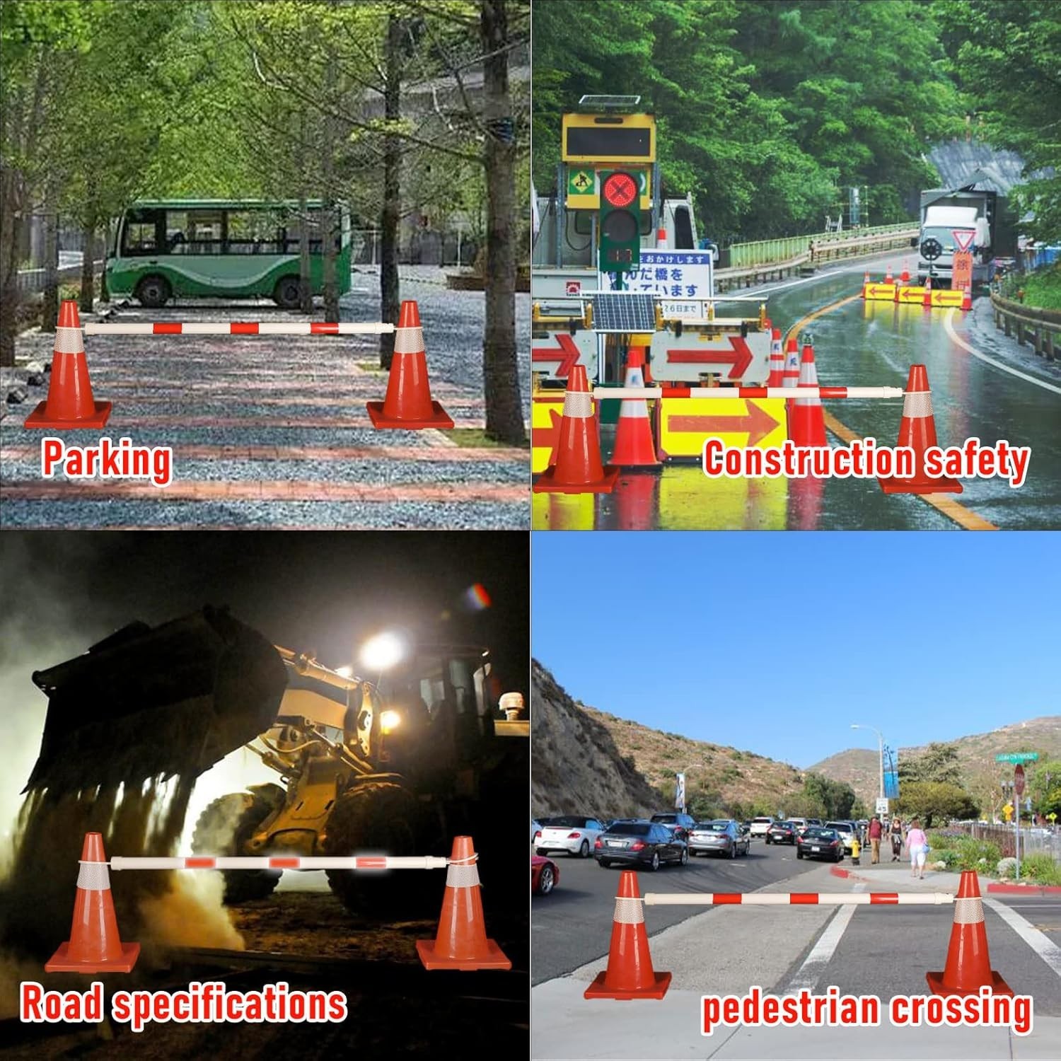 6 Pcs Retractable Traffic Cone Bar, Lightweight Cone Bars, Length from 4ft to 7.