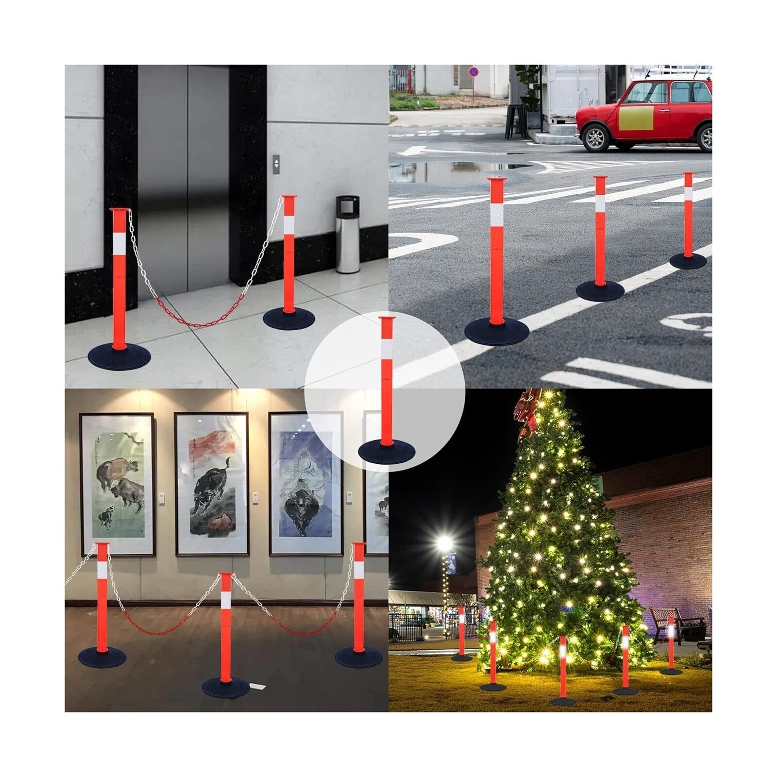 4 Pack Traffic Delineator Post Cones with Weighted Base & Reflective Collars,…
