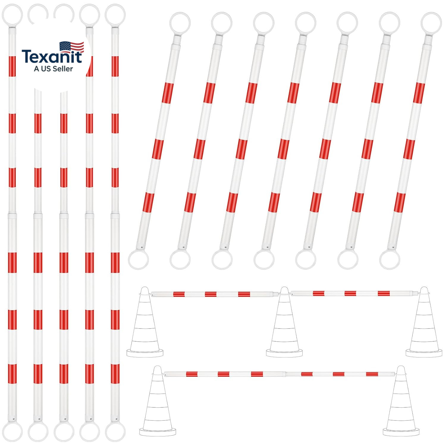 12 Pcs Retractable Traffic Cone Bar Length from 4 to 6.9 Ft Expandable Safety Co