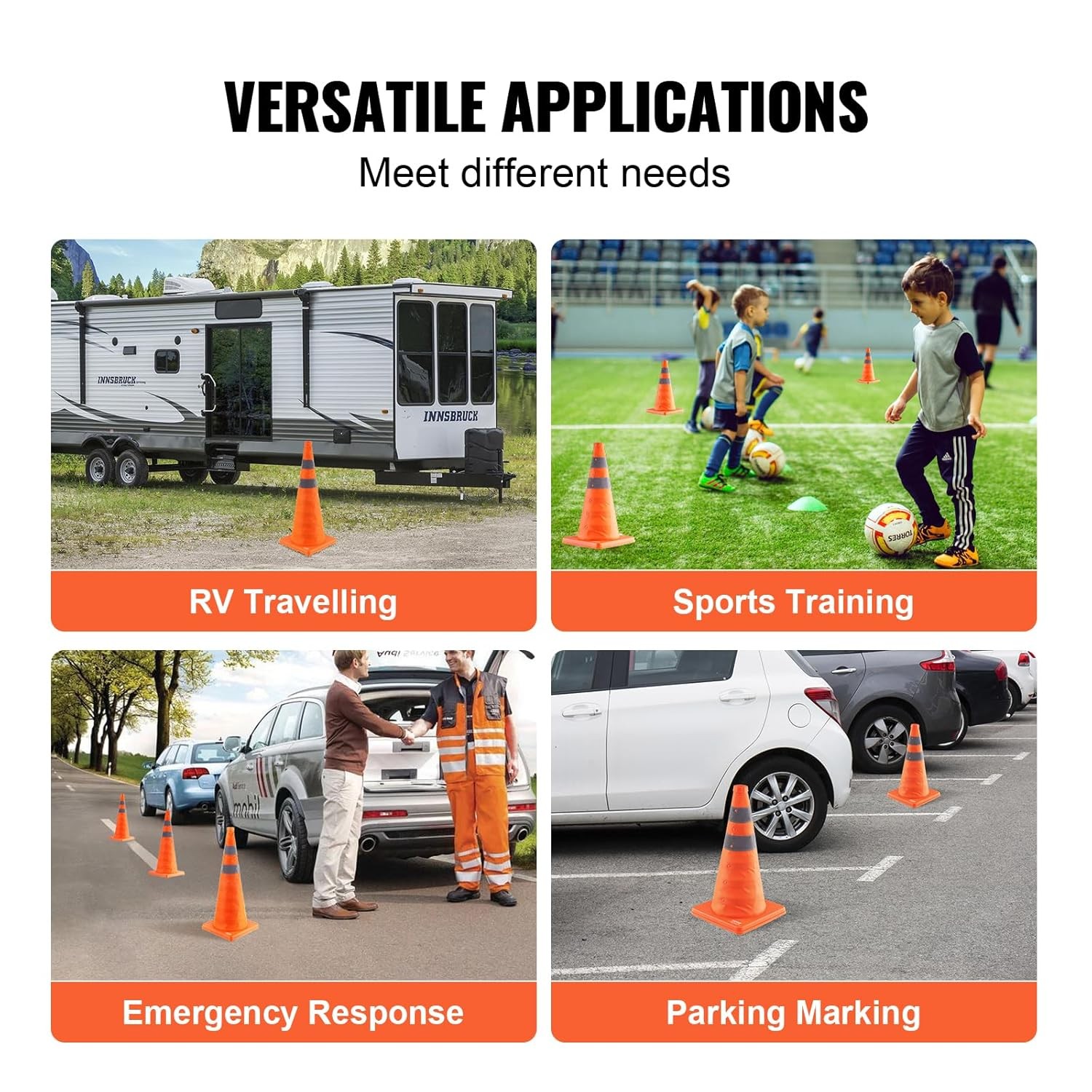 4 Pack 28 inch Collapsible Safety Traffic Cones for Traffic Control,Parking Lots