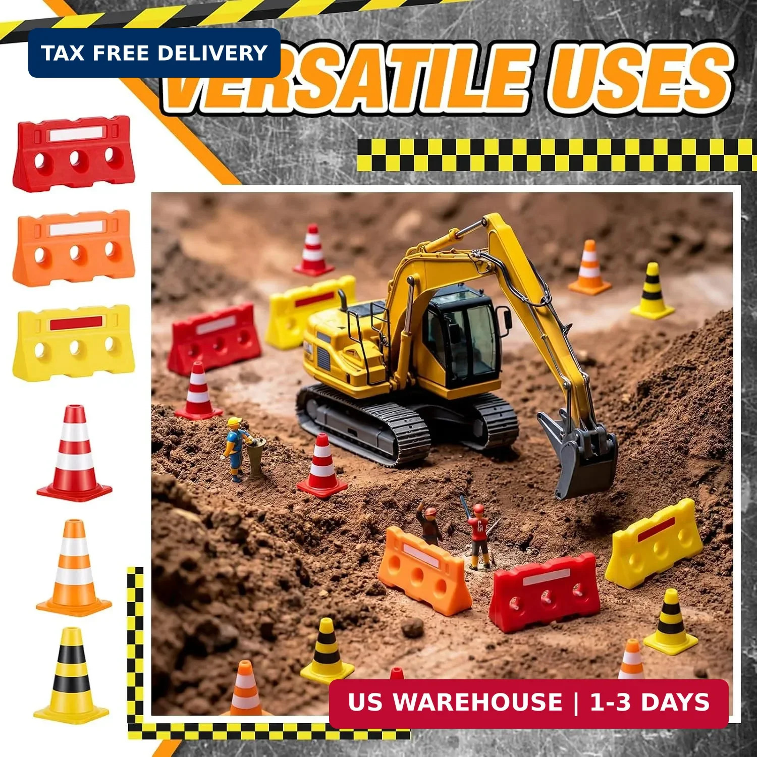 Seenelling 60 Pcs 1in Mini Traffic Cones & 1.4 in Miniature Fence Barricade Sign