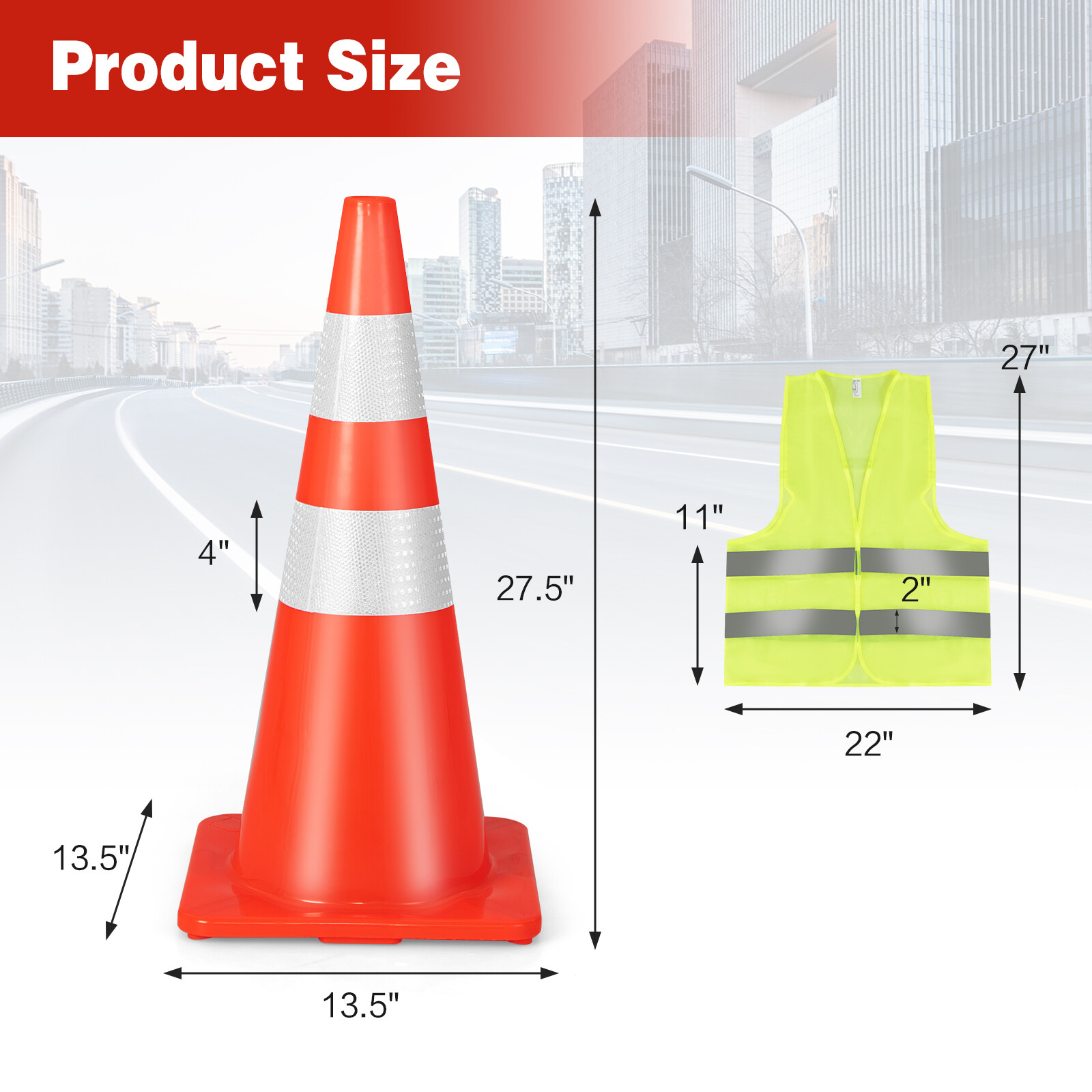 10 Pack Traffic Cones 28″ Safety Road PVC Construction Cones with Safety Vest