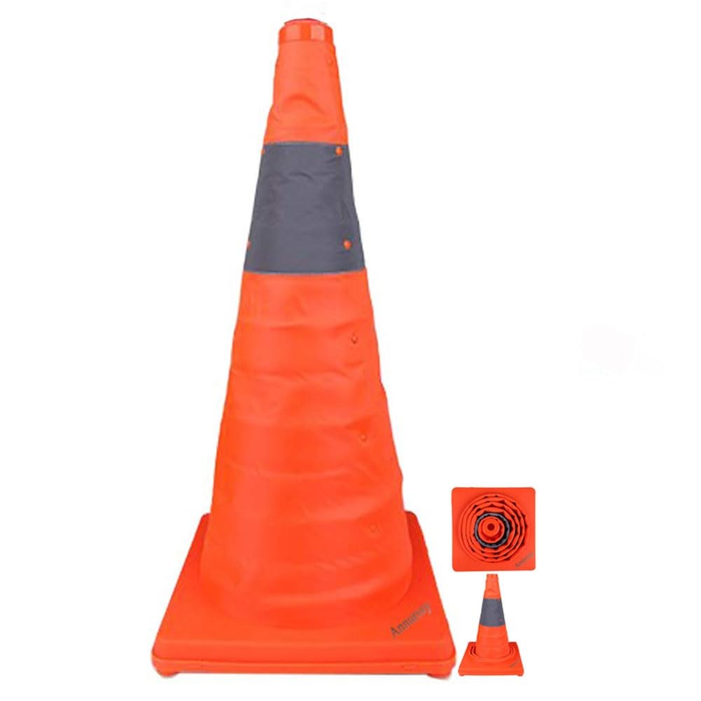 28 Inch Collapsible Traffic Cone with LED Light Reflective Safety Cone