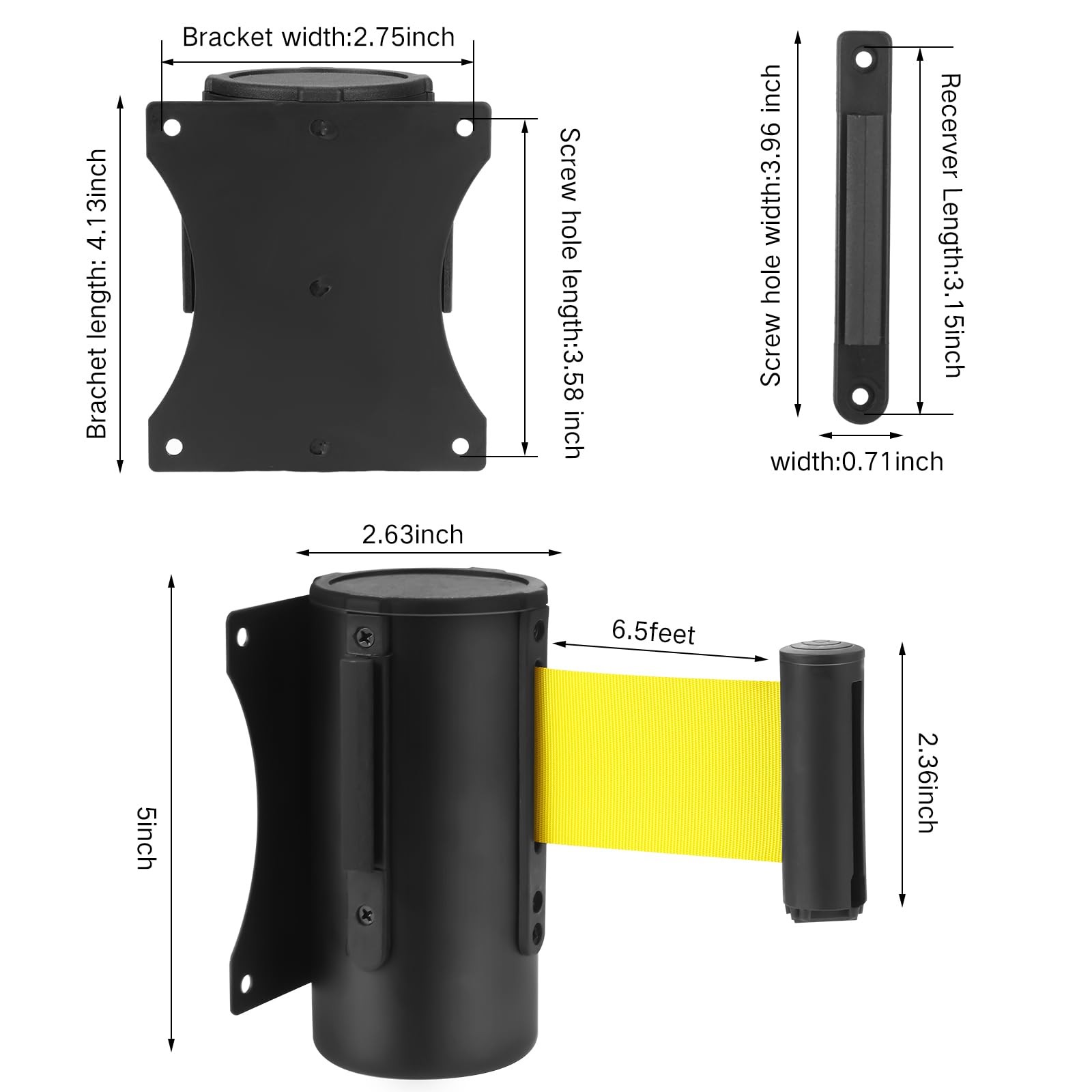 Therwen 2 Pcs Retractable Belt Barrier Fixed Wall Mount Caution Belt 10 Feet Cro