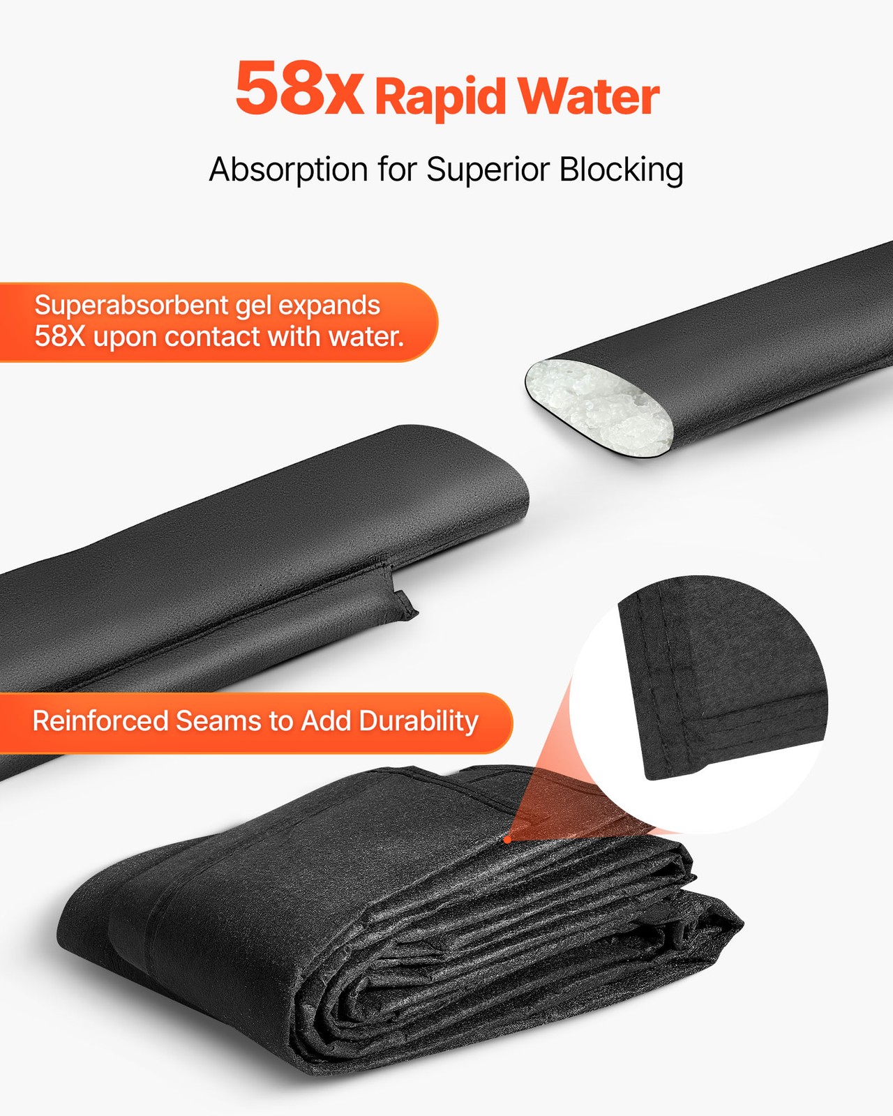 VEVOR Flood Barrier 1.6 x 1.4 ft Reusable Flood Bags Activated by Water 8 Pack