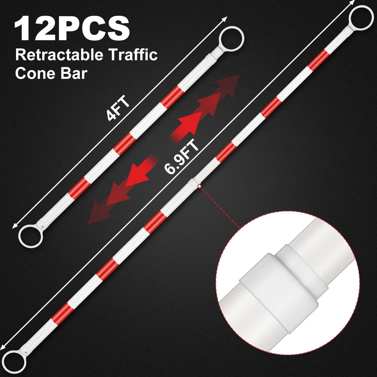 12 Pcs Expandable Traffic Cone Bar 4-6.9 ft – Lightweight Safety Barricade for R
