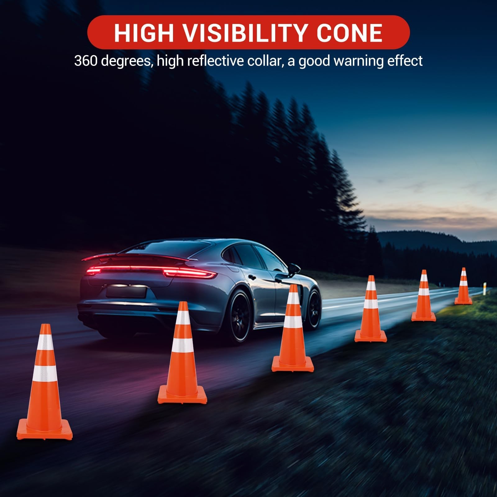 Pack of 12 28″ Safety Cones w Rubber Base for Parking Traffic Control Heavy Duty