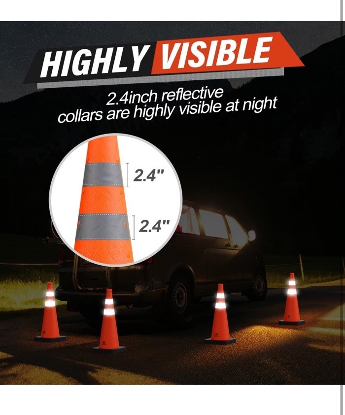 4 Multi Purpose Pop-up Collapsible Traffic Cones Safety Cones 28″ Reflective RV