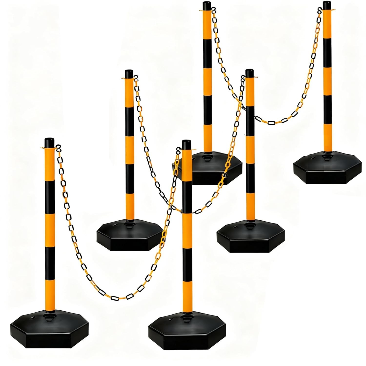 Used 6 Pack Adjustable Traffic Safety Delineator Post Cones,6.6FT Chain