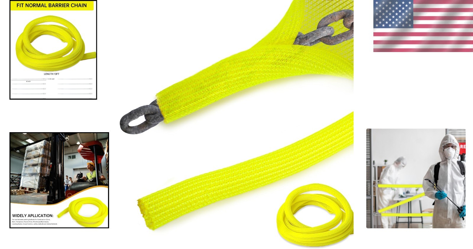 10 Ft High Visibility Chain Cover Kit – Yellow Safety Barrier for Indoor/Outdoor