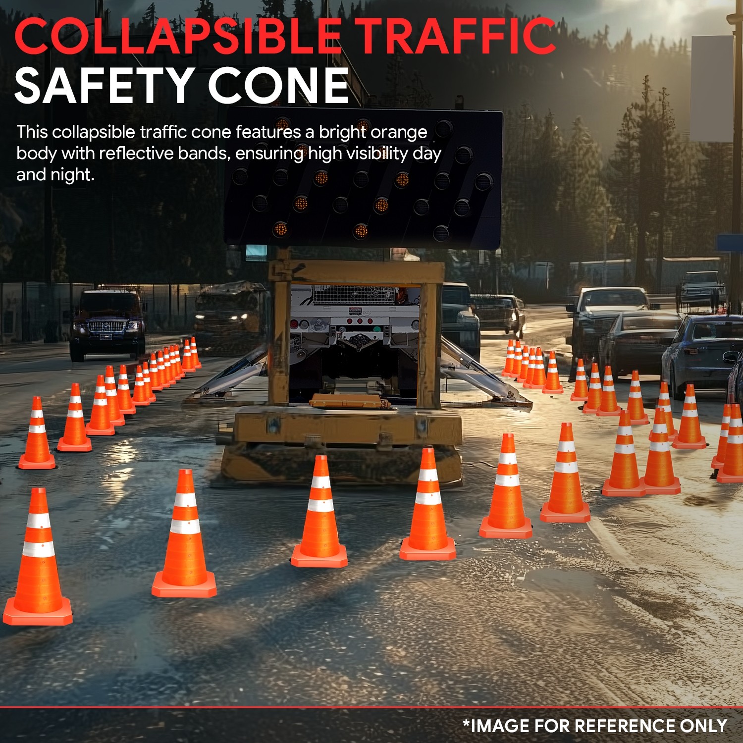 18in Orange Reflective Collars Collapsible Traffic Safety Cones for Roads 4Pack