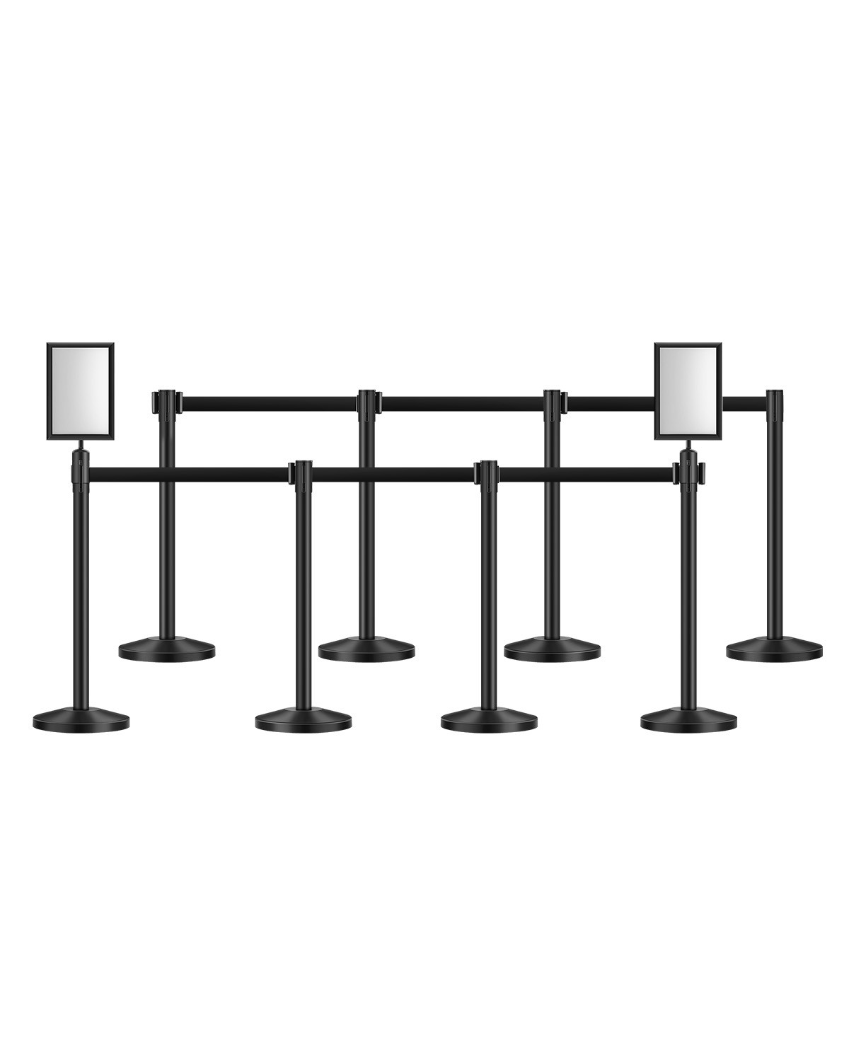 8 Pcs Stanchion Post with 4 Retractable Belts & 2 Sign Holders Hollow Base