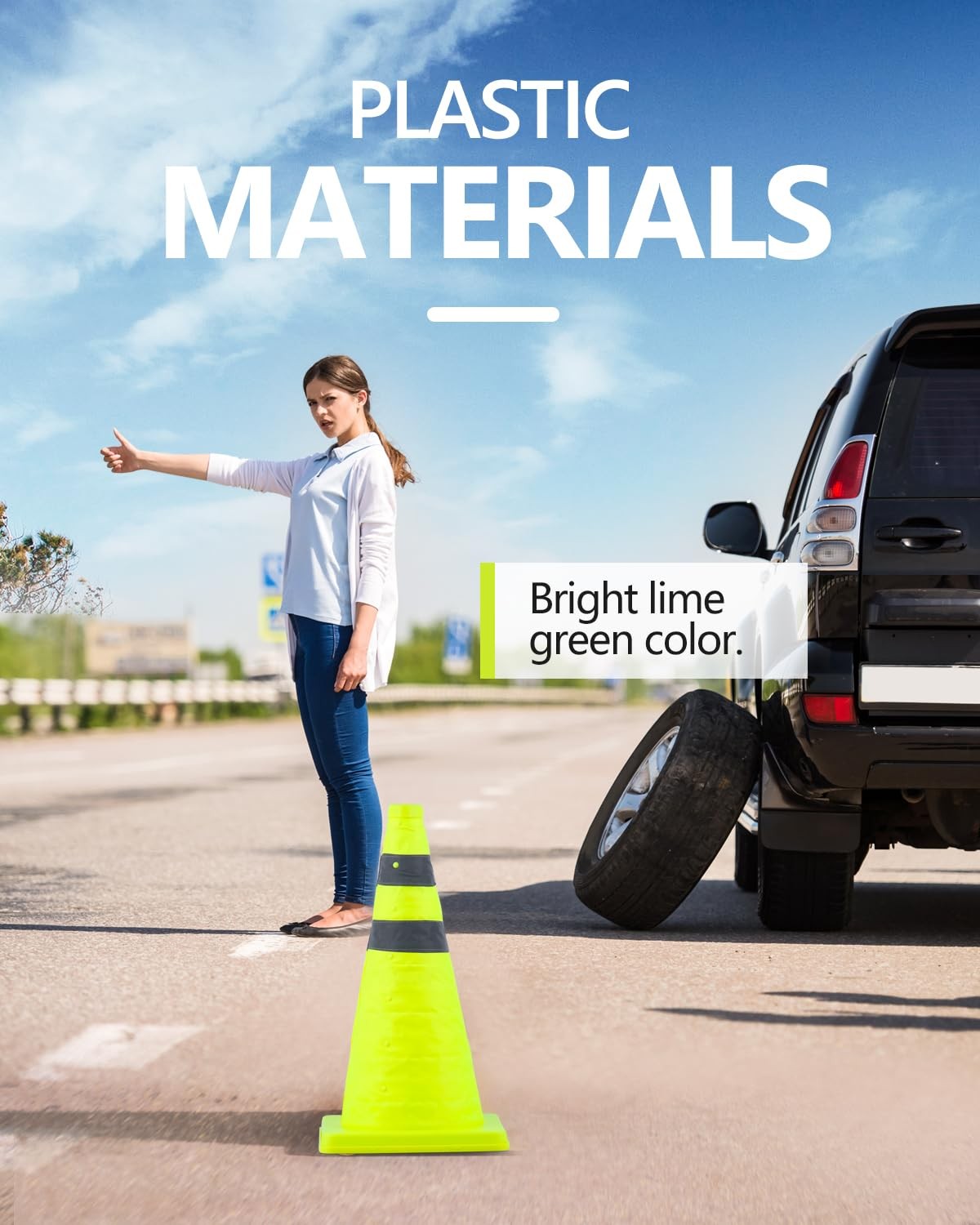 BATTIFE [4 Pack] 18 Inch Collapsible Traffic Cones, Lime 18inch, Green