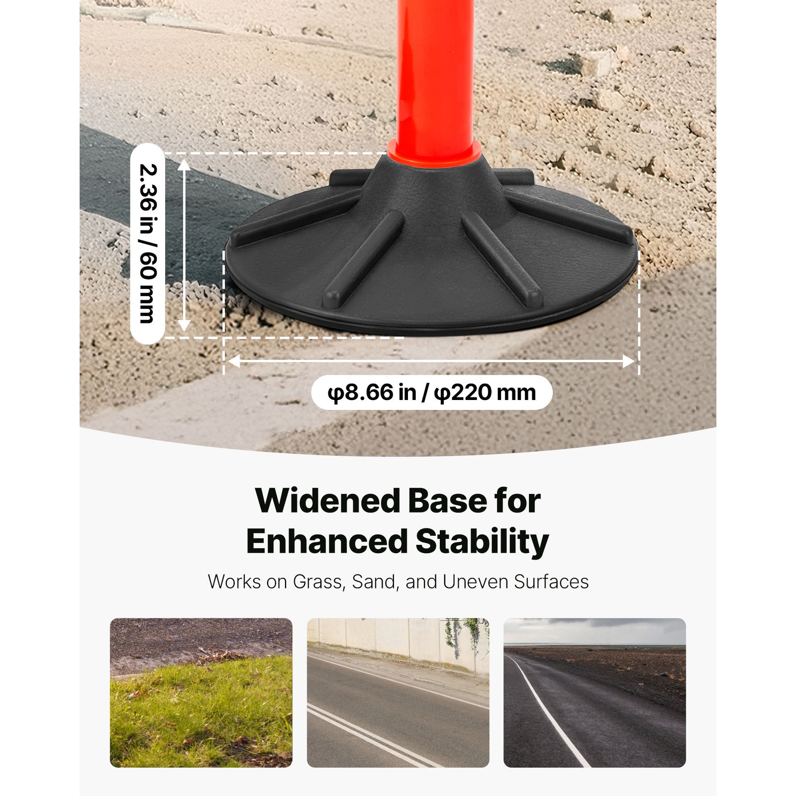 Uimoso 4-Pack Traffic Delineator Posts 34 in Safety Cones Weighted Base & Chains