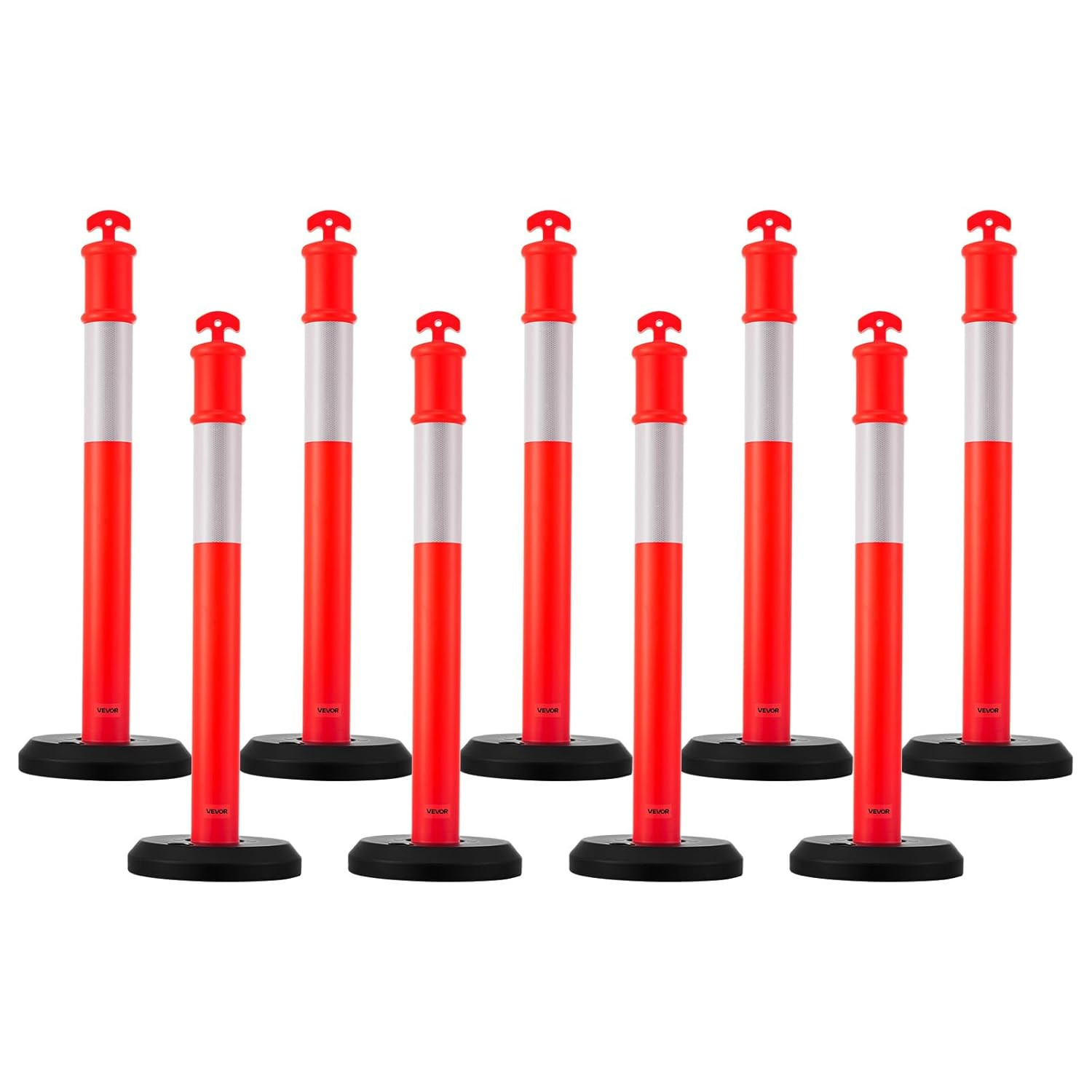 9 Pack 45″ Heavy Duty Traffic Delineator Posts with Reflective Strips – Red