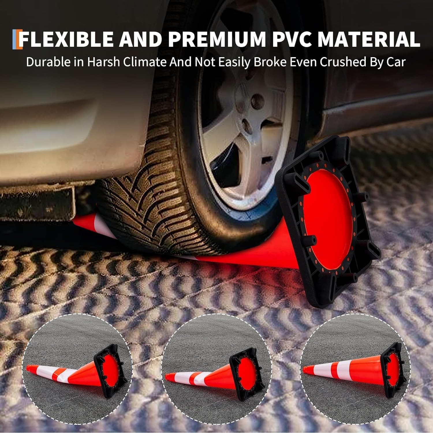 28 Inch Safety Cones Traffic Cones PVC Safety Cones with 2 Reflective Collars