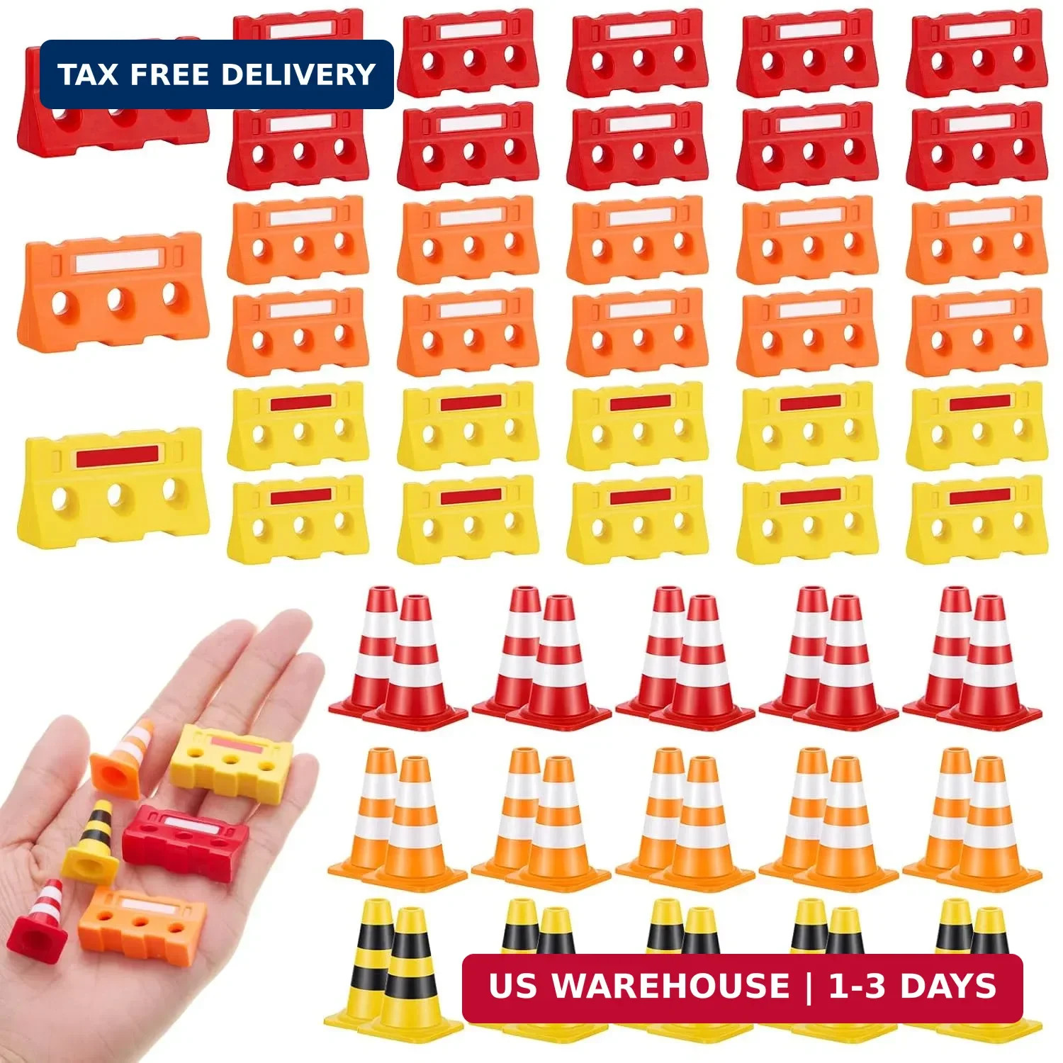 Seenelling 60 Pcs 1in Mini Traffic Cones & 1.4 in Miniature Fence Barricade Sign