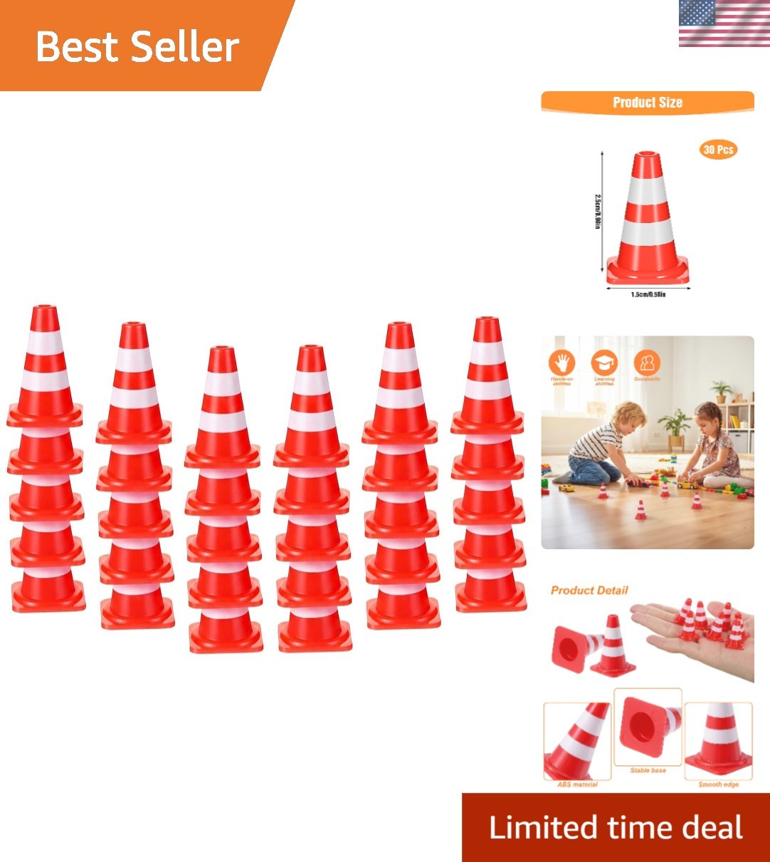 30 Pcs Mini Traffic Cones – 1 Inch Red Safety Cones for Creative Learning Games