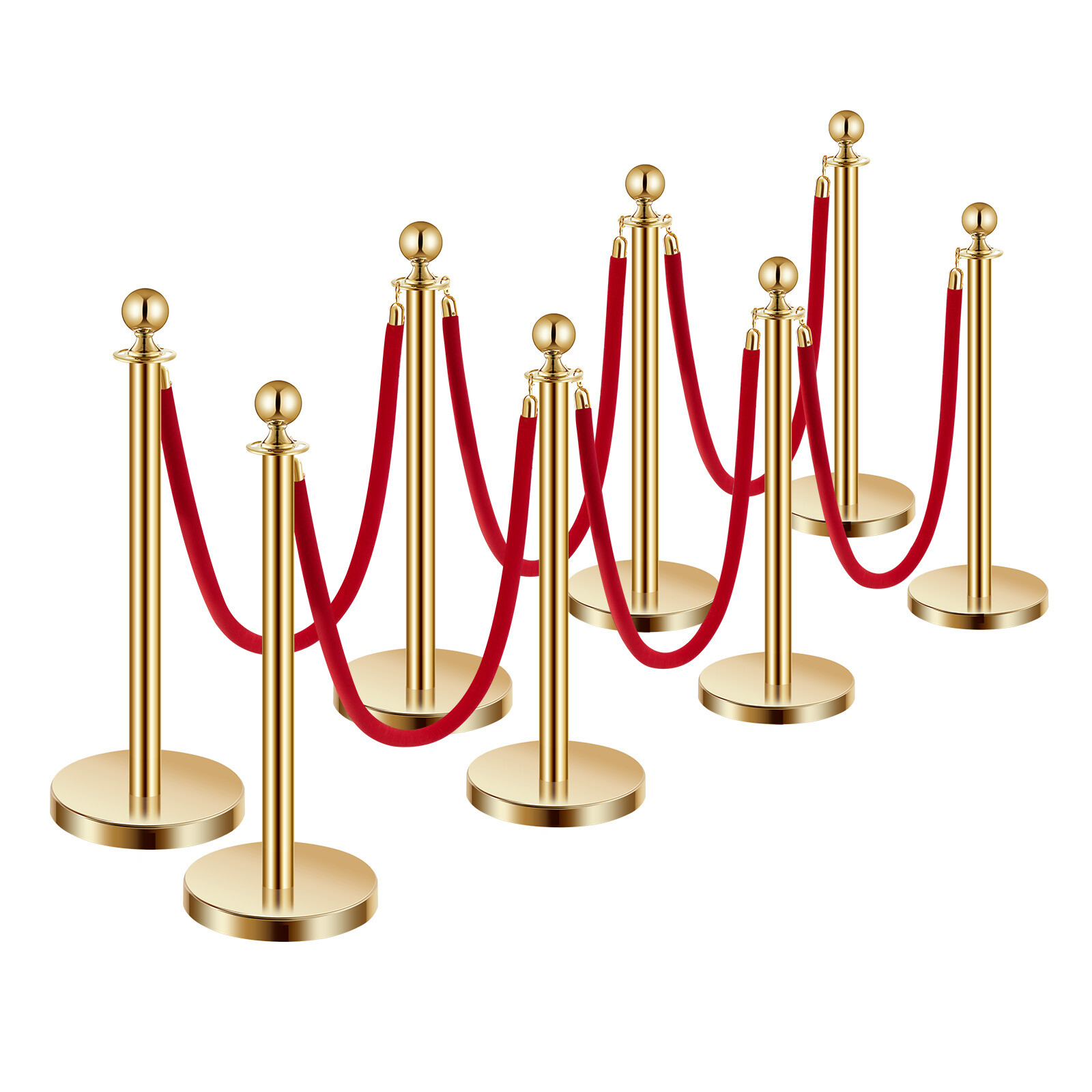8 Pcs Gold Stanchion Post 6 Red Velvet Ropes Sand Injection Hollow Base