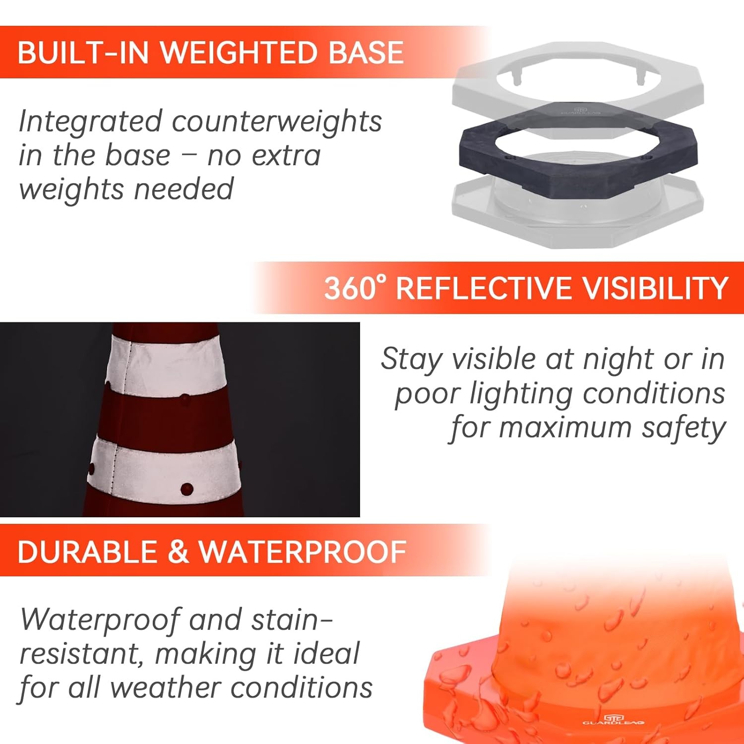 4 Pack 18-Inch Collapsible Traffic Cone with Weighted Base Orange Safety Haza…