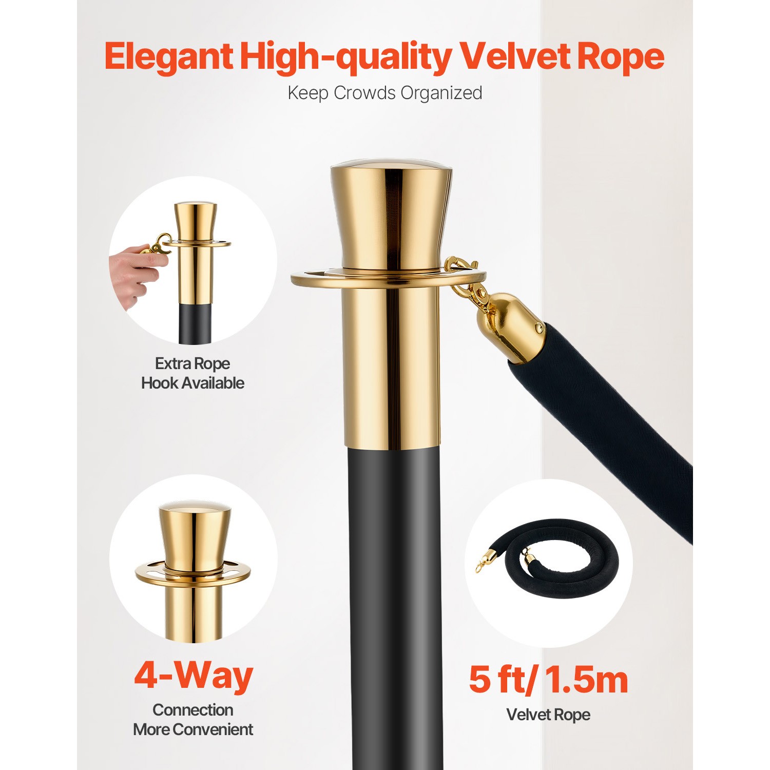 Uimoso 6 Pcs Stanchion Post with 4 Black Velvet Ropes Sand Injection Hollow Base