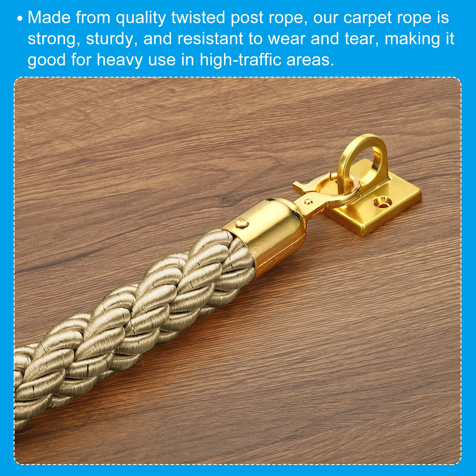 Stanchion Rope 1.5m 5Ft Barrier Rope Twisted Post Champagne Gold Gold Hook