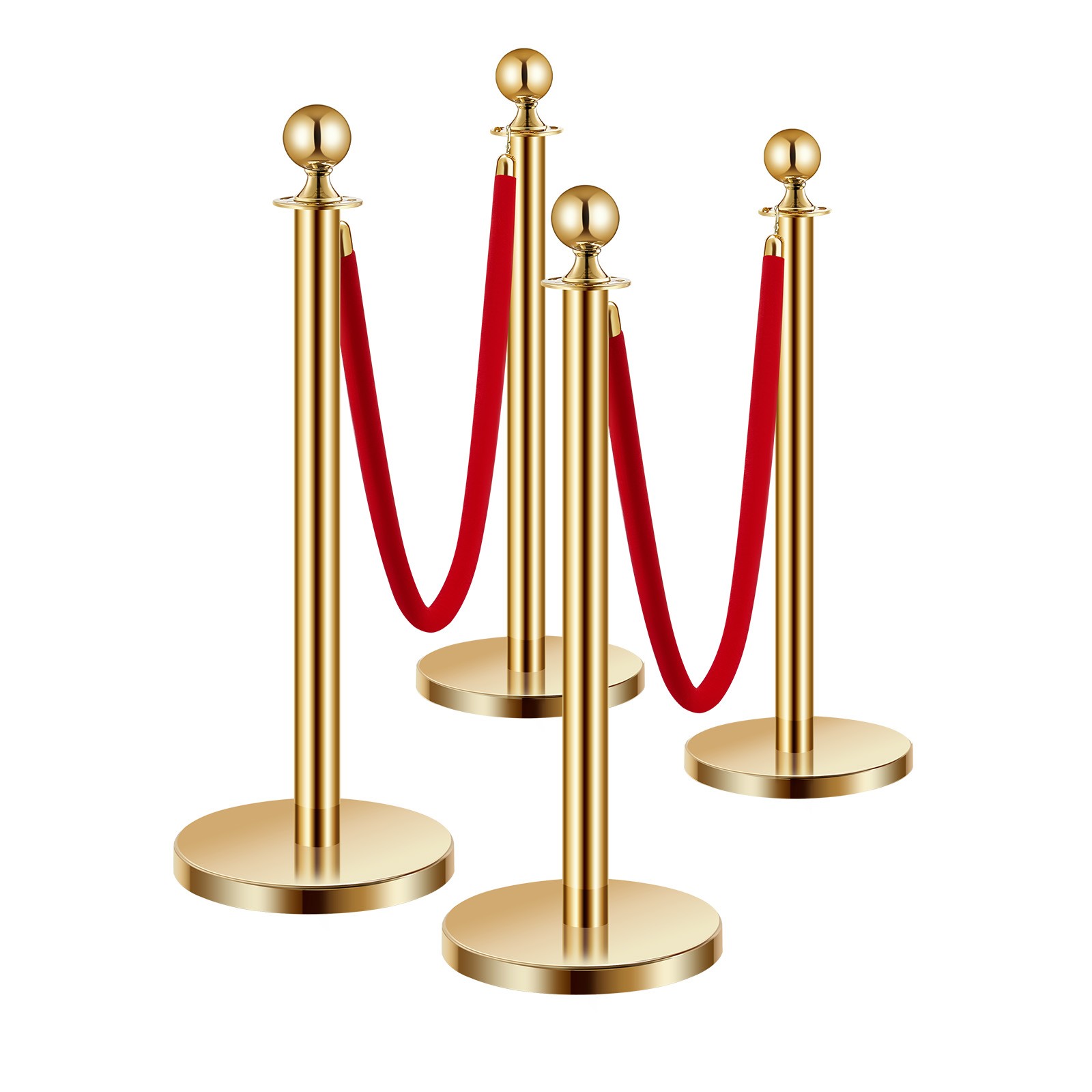 Uimoso 4 Pcs Gold Stanchion Post 2 Red Velvet Ropes Sand Injection Hollow Base