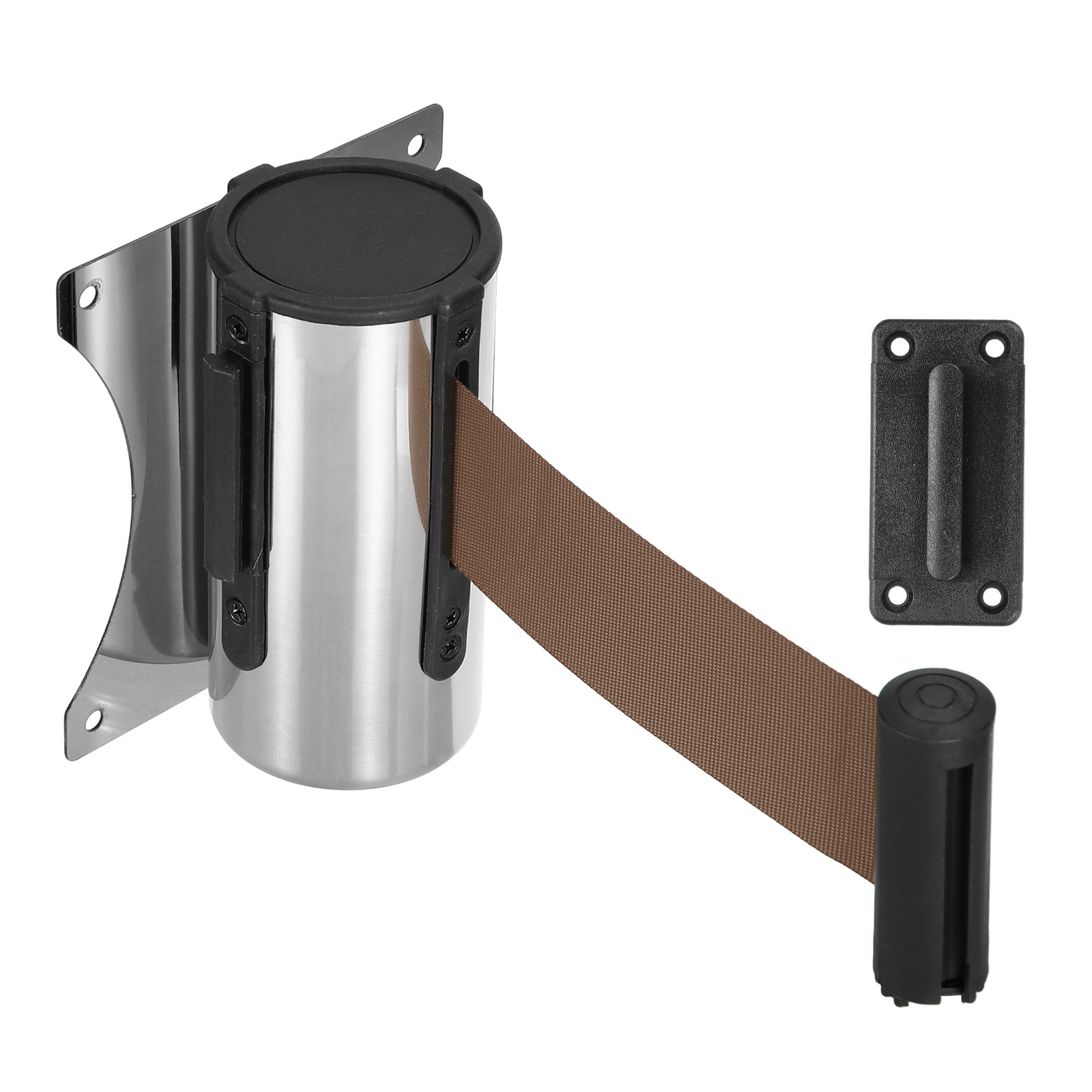 Fixed Wall Mount Retractable Belt Barrier (10 Feet, Brown) (1 Pcs)