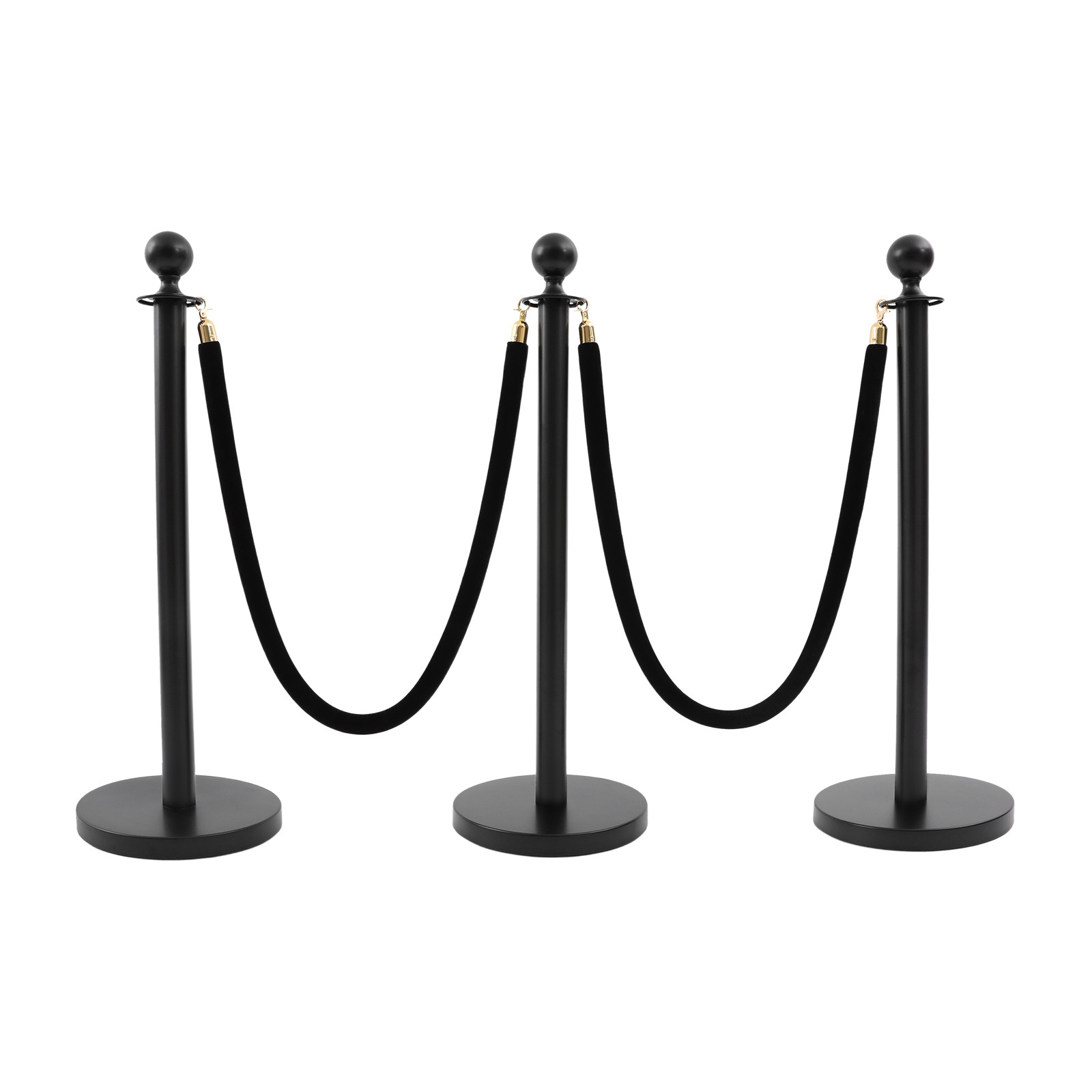 6-Piece Black Stanchion Set 95cm Posts With 4×1.5m Velvet Ropes 201 Stainless