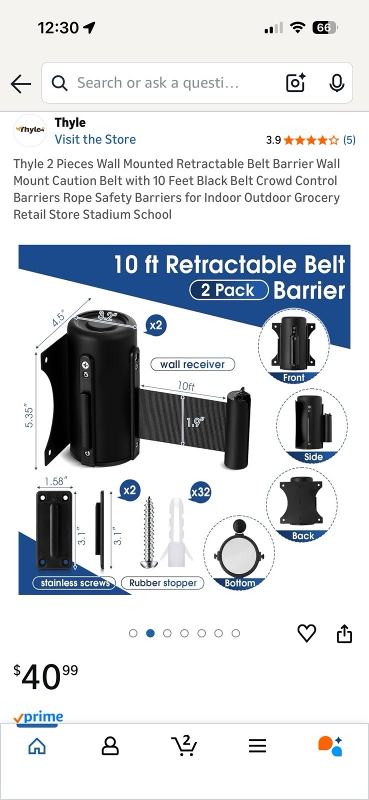 Wall Mounted Retractable Belt Barrier Wall Mount Caution Belt with 10 Feet