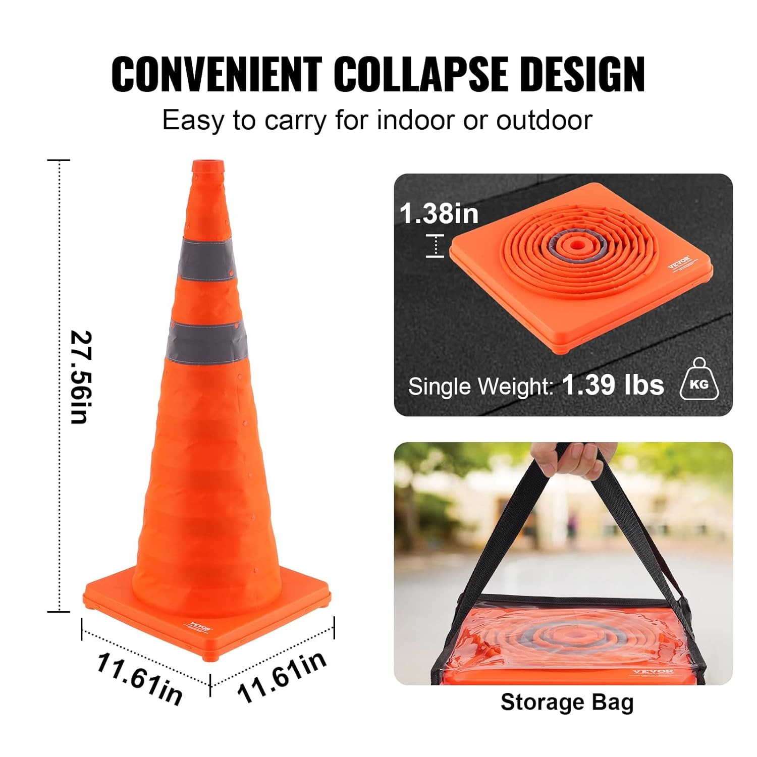 4 Pack 28 inch Collapsible Safety Traffic Cones for Traffic Control,Parking Lots