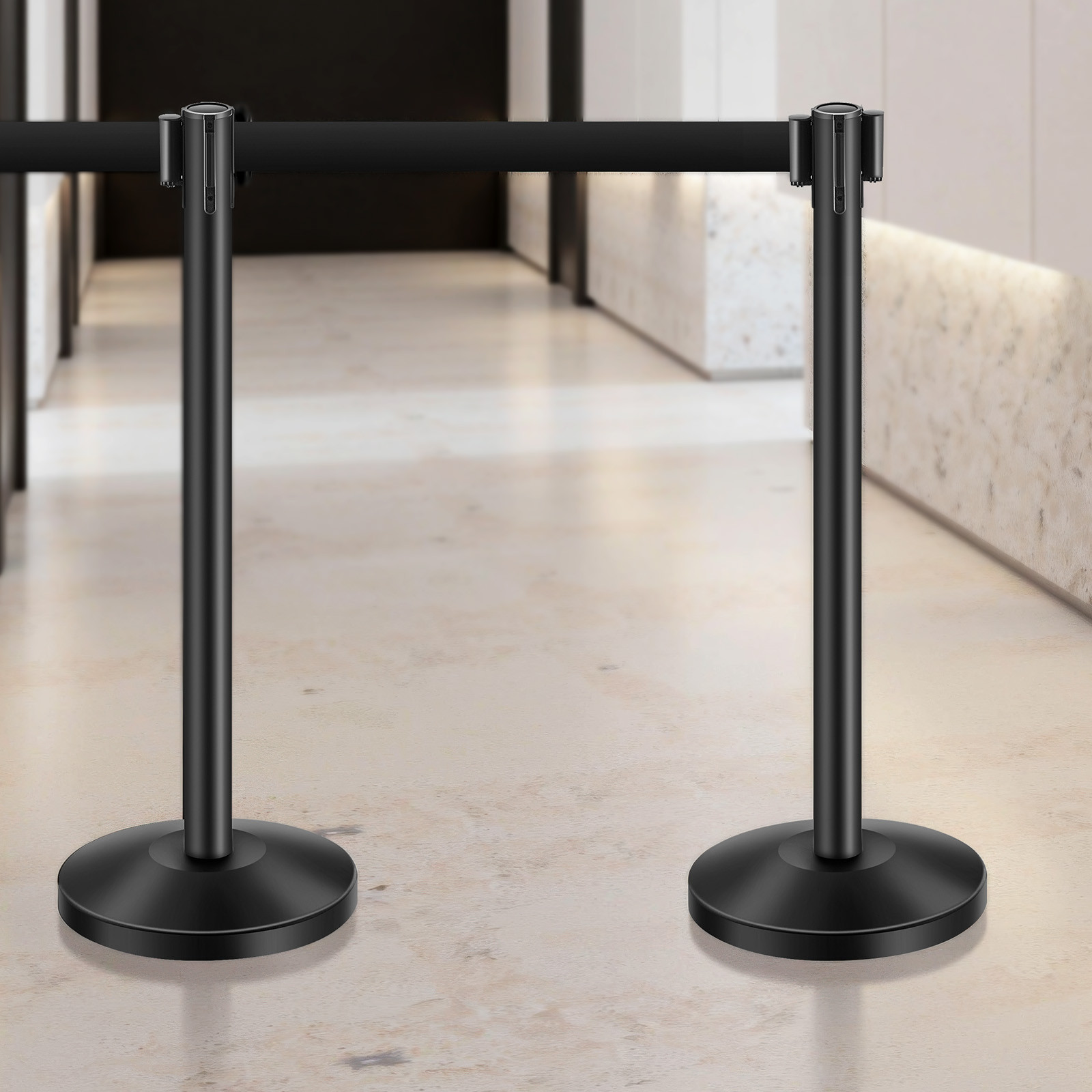 8 Pcs Stanchion Post with 4 Retractable Belts & 2 Sign Holders Hollow Base