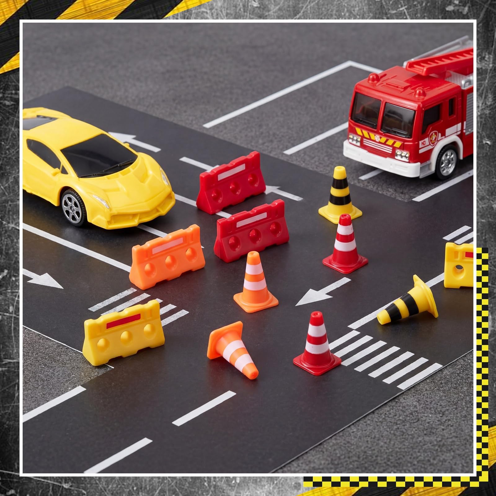 60 Pcs 1in Mini Traffic Cones & 1.4 in Miniature Fence Barricade Signs, Train…