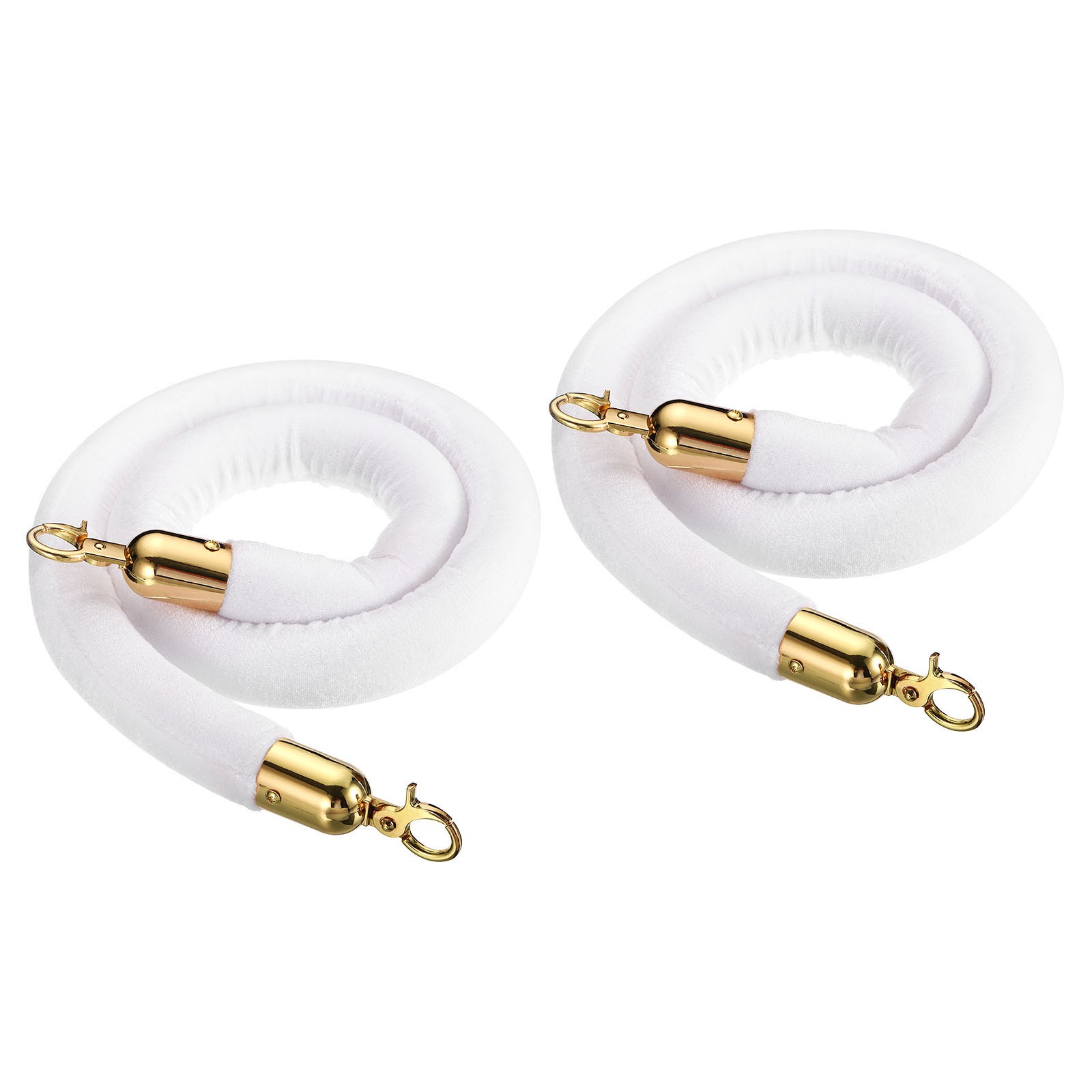 2pack, 4 Feet White Velvet Stanchion Rope Crowd Control Barrier Rope Golden