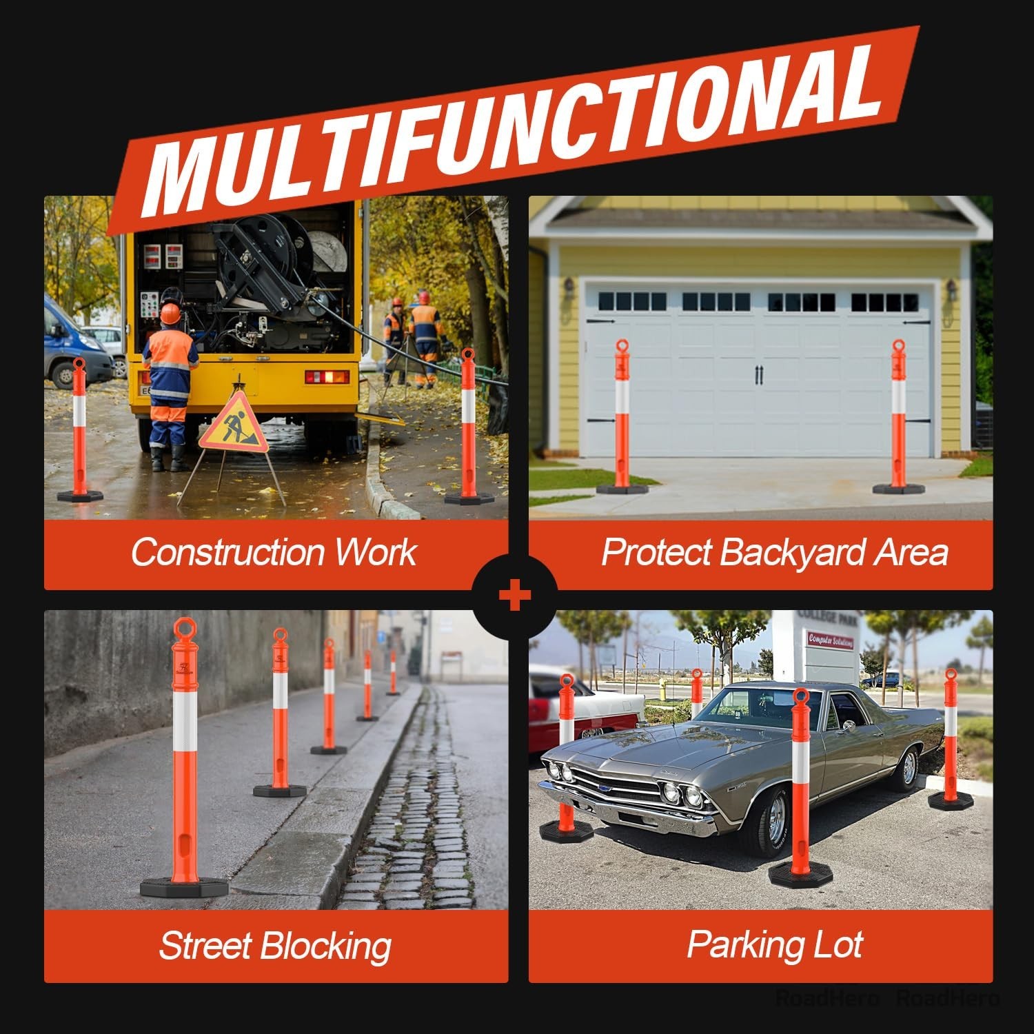 45 Inch Orange Delineator Post with 10 LB Weighted Base, 3 Pack | Traffic Deline