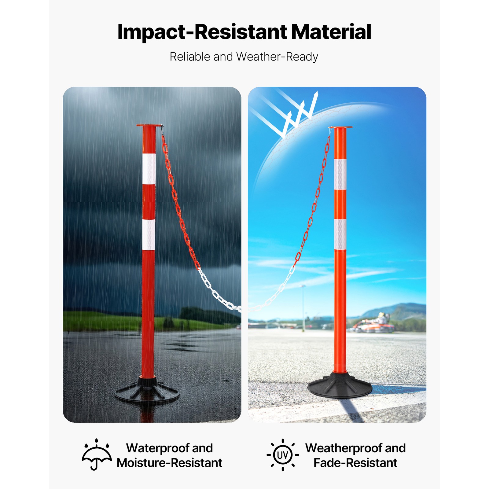 Uimoso 4-Pack Traffic Delineator Posts 34 in Safety Cones Weighted Base & Chains