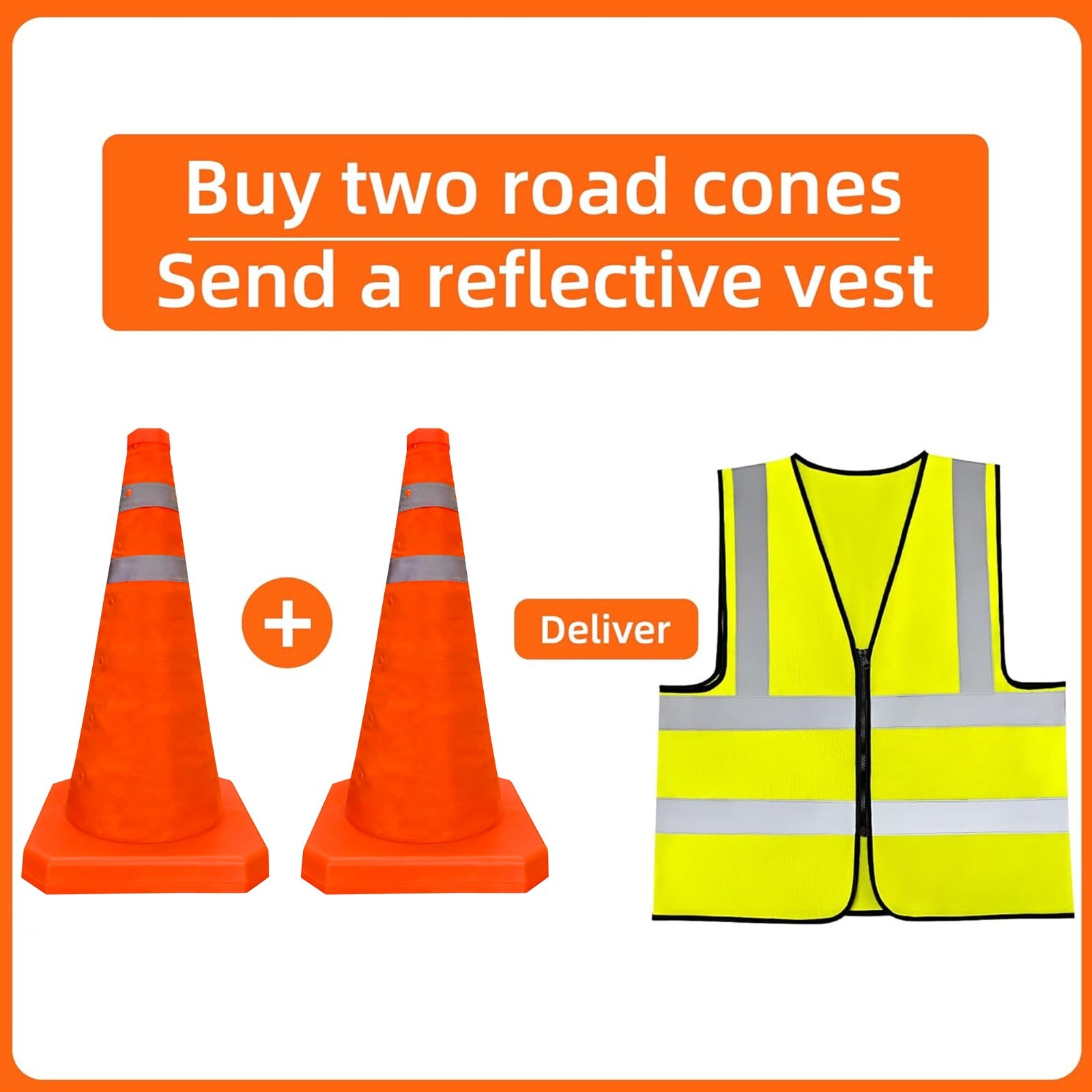 18 Inch 2 Pack Collapsible Traffic Safety Cones, Multi Purpose Pop-up Cones