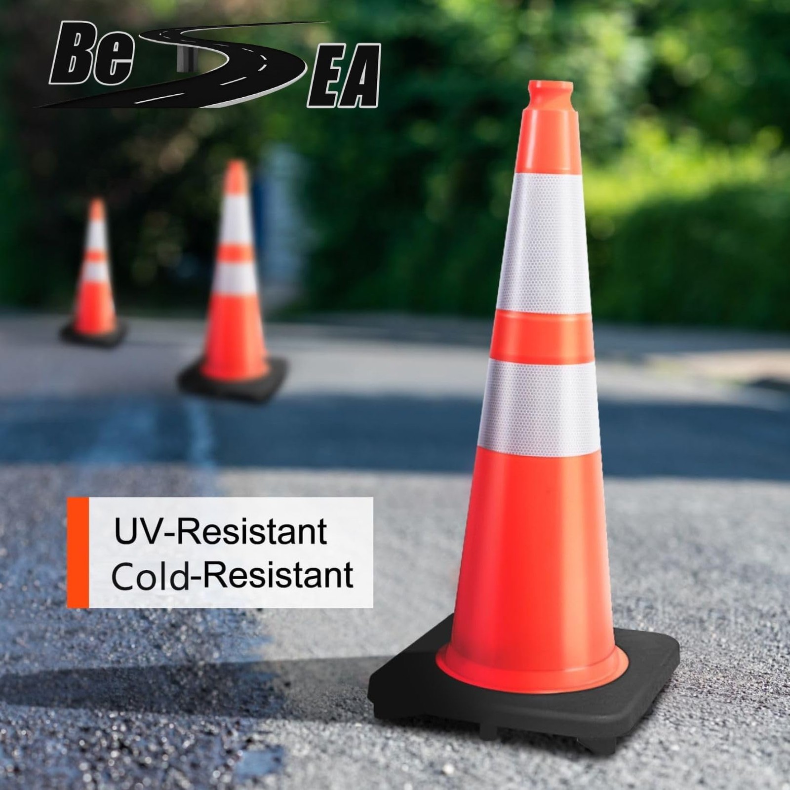 8 Cones Besea 28 Inch Orange Pvc Traffic Cones Black Base Construction Safety