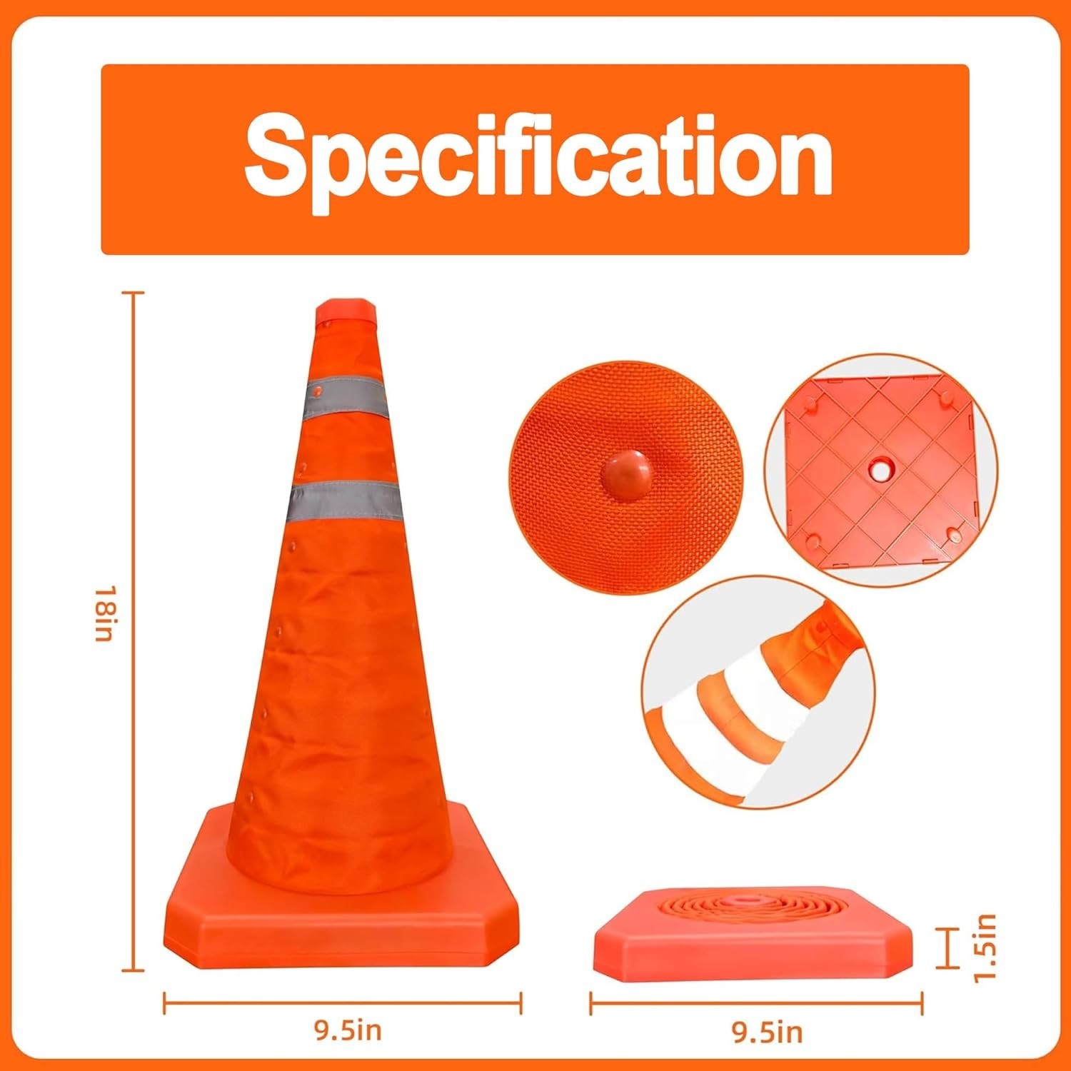 18Inch 4Pack Collapsible Orange Traffic Cone Reflective Collar With Safety Vest