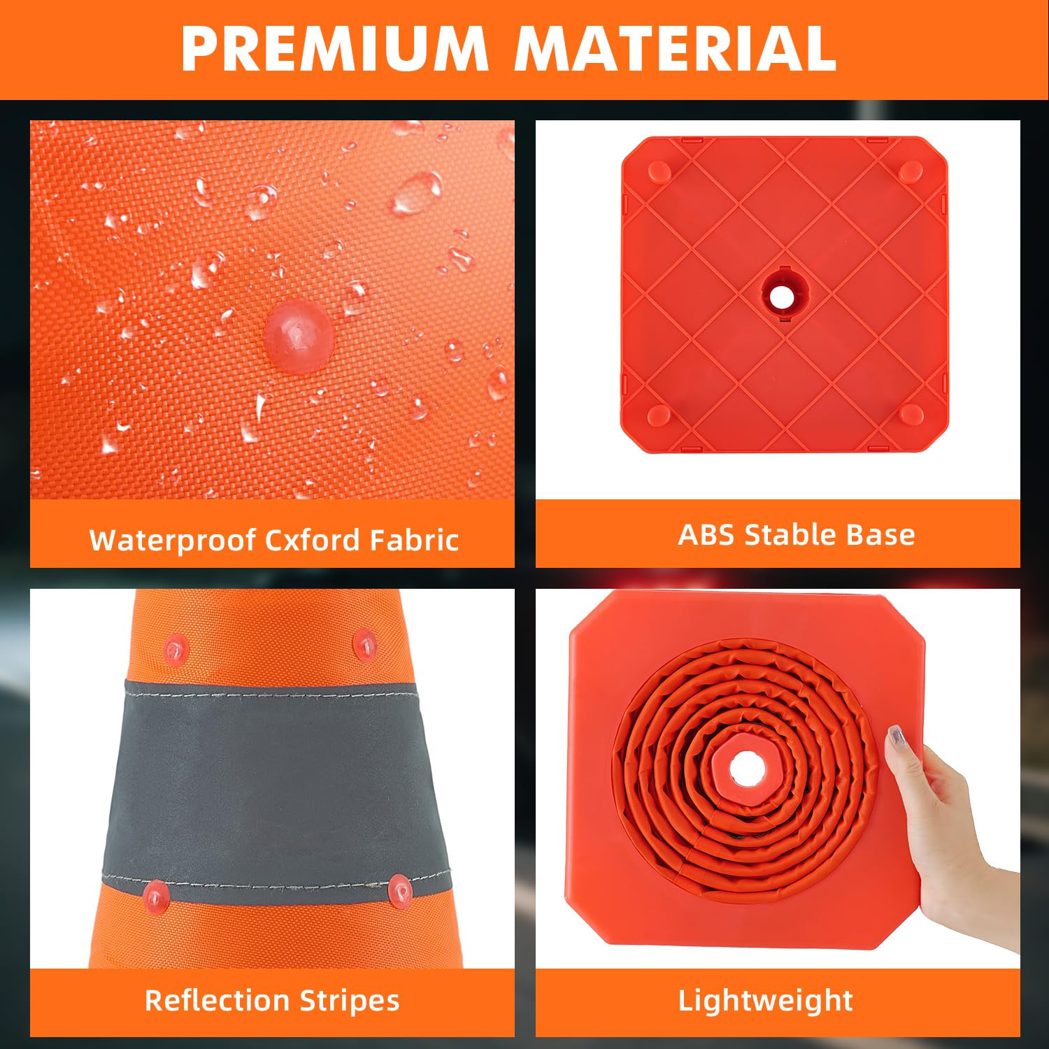 Jade Butterfly 28 Inch 4 Pack Collapsible Traffic Safety Cones, Orange Cones wit