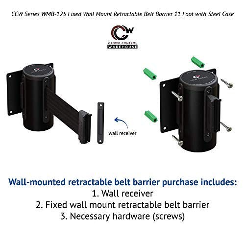 Wall Mount Retractable Belt Barrier Black Yellow Diagonal Stripe 11 Ft