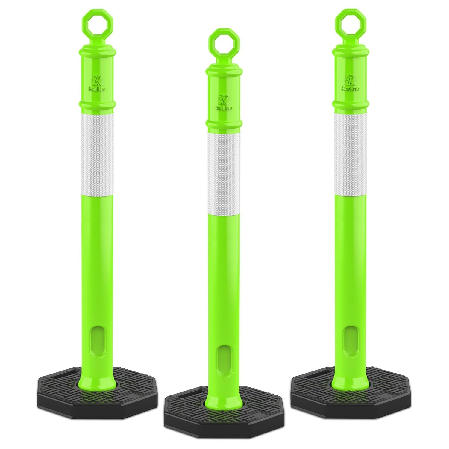 45 Inch 3 Pack Delineator Post with Base, Lime Green Traffic Delineator Posts…