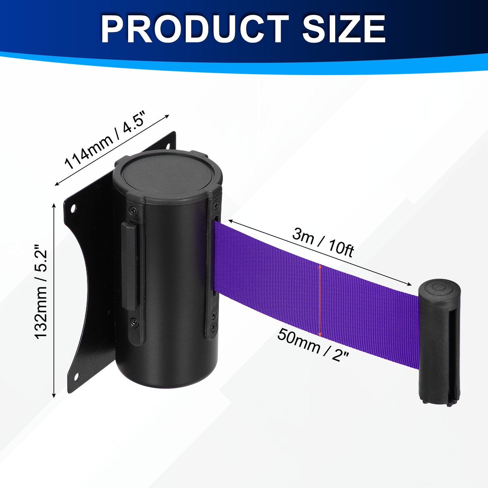 Fixed Wall Mount Retractable Belt Barriers (10 Feet, Purple) (2 Pcs)