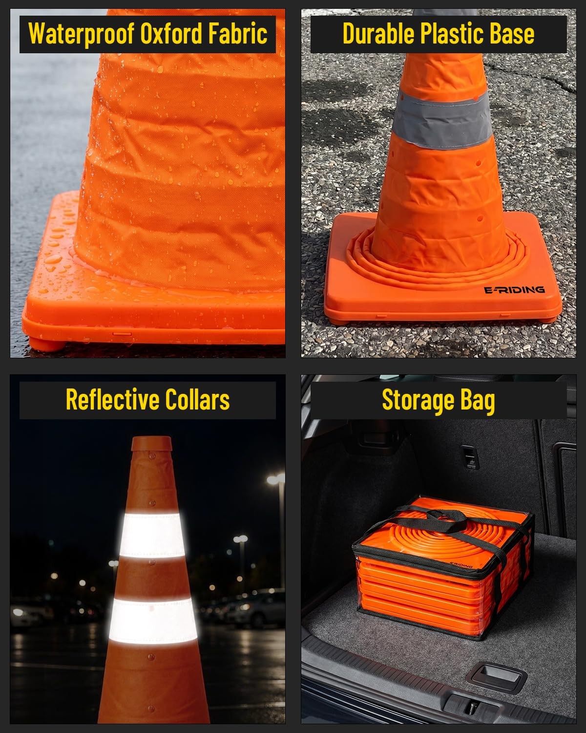 E-riding 18 Inch 2 Pack Collapsible Traffic Cones, Pop-up Orange Cones with 2…